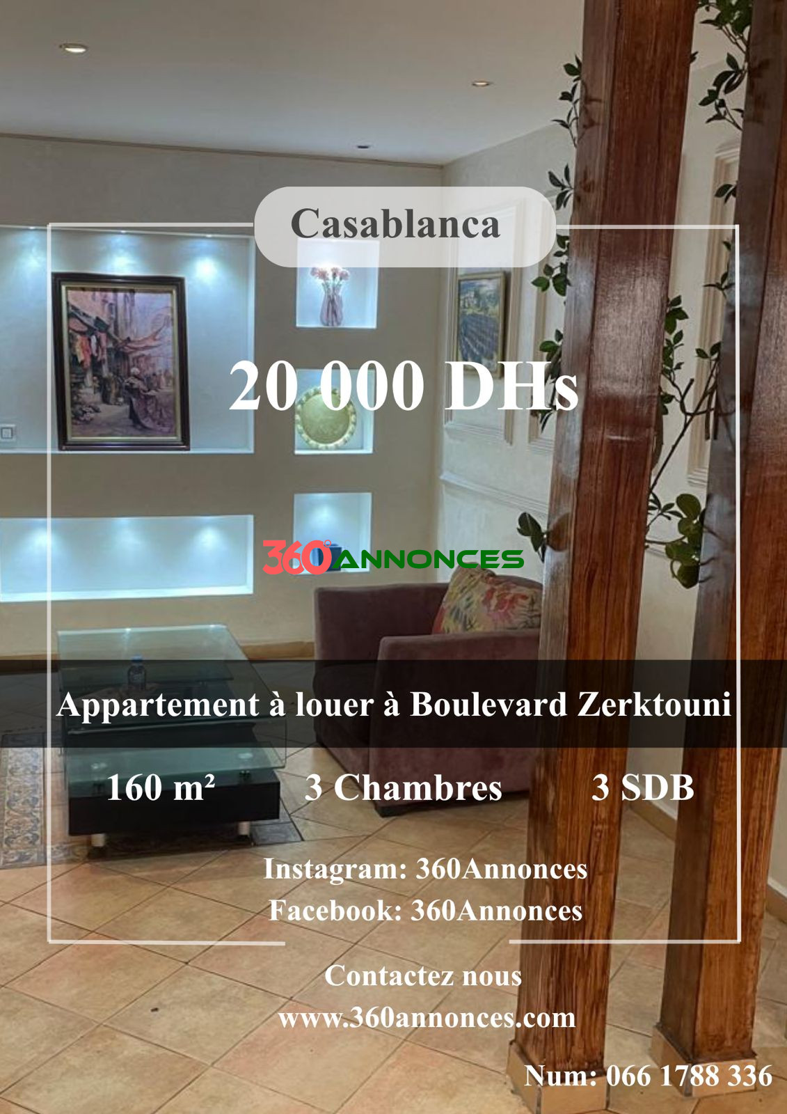 Apartment for rent in Casablanca – Boulevard Zerktouni | 160 m² | 20,000 DHs